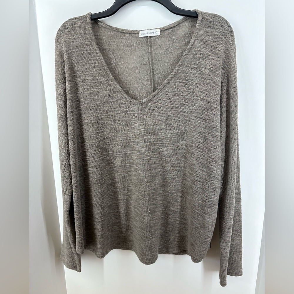 Wasabi + Mint Greyish Long Sleeve Shirt/Blouse, Women's Size Large